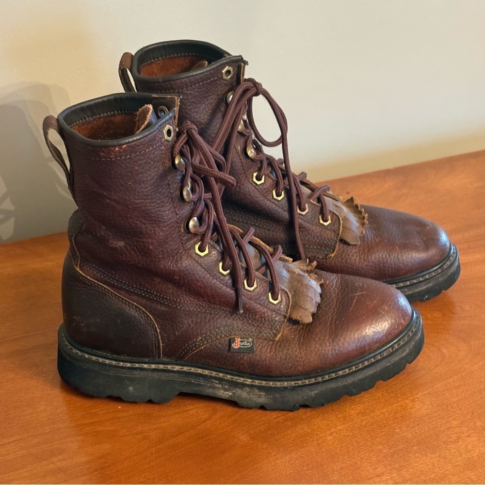 Justin WK905 Brown Leather Lace-up Premium Work Boots Mens Sz 6 M